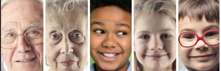 Full facial images of older and younger people.